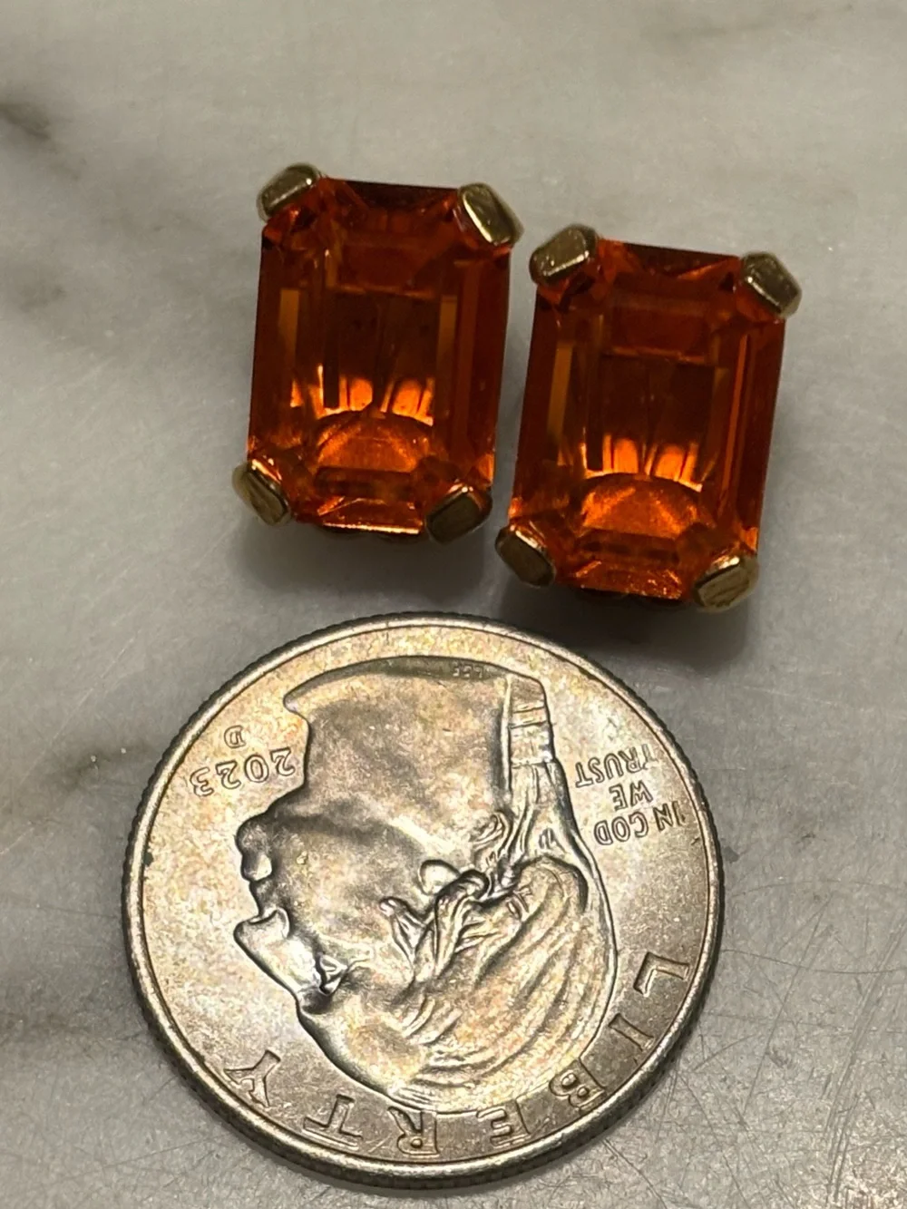 Swarovski Orange Emerald-Cut Clip On Earrings